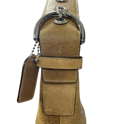 COACH Leather Studded Hobo Bag Shoulder Bag Tan Silver Hardware CO27