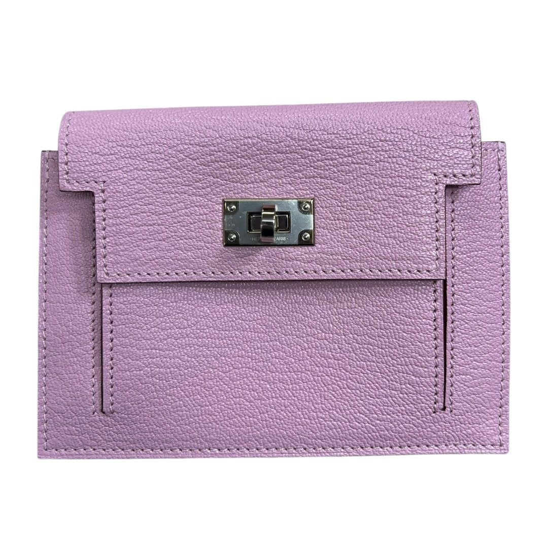 HERMES Togo Kelly Pocket Compact Wallet Lilac Silver Hardware HE462