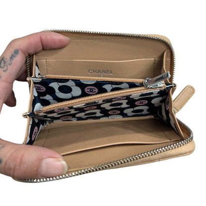 CHANEL Lambskin Zip Around Wallet Wallet Beige Silver Hardware CH2195
