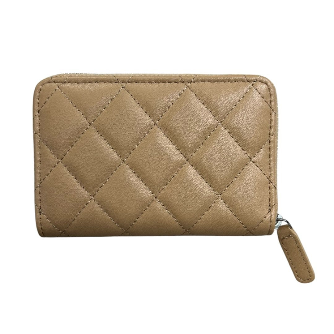 CHANEL Lambskin Zip Around Wallet Wallet Beige Silver Hardware CH2195