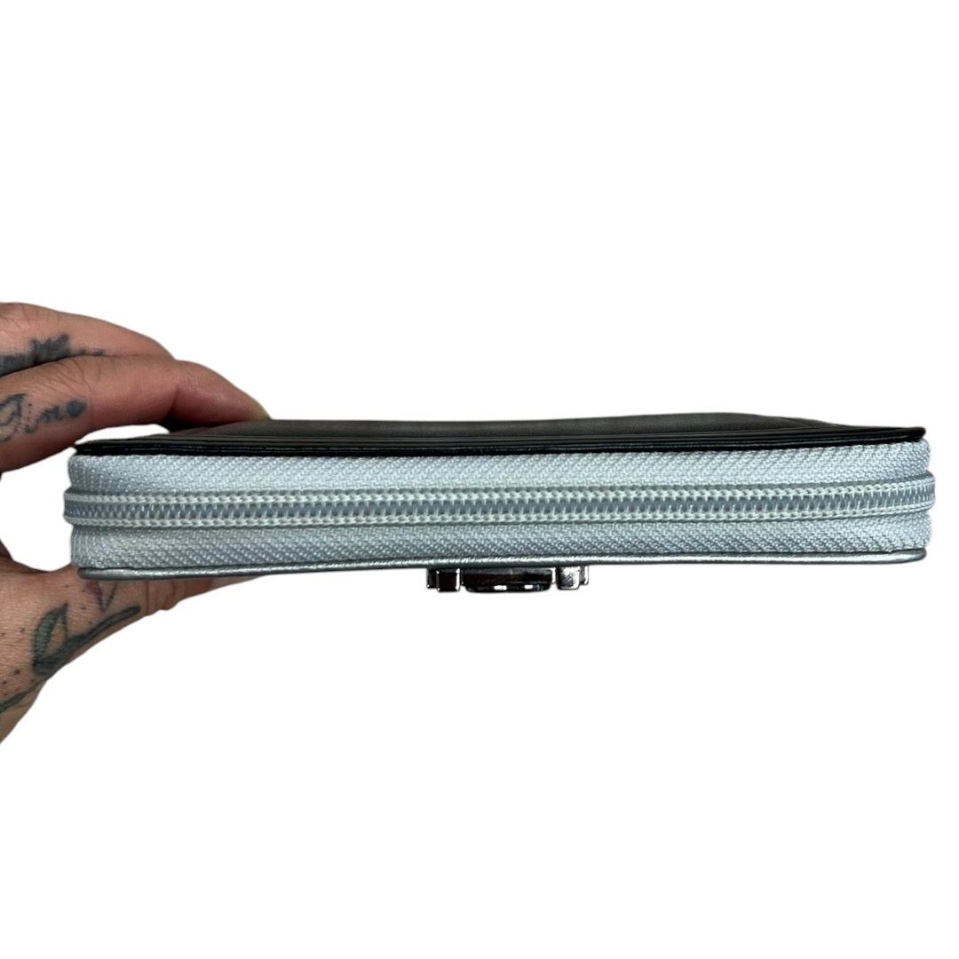 CHANEL Calfskin Boy Chanel Wallet Wallet Silver and Black Silver Hardware CH2196