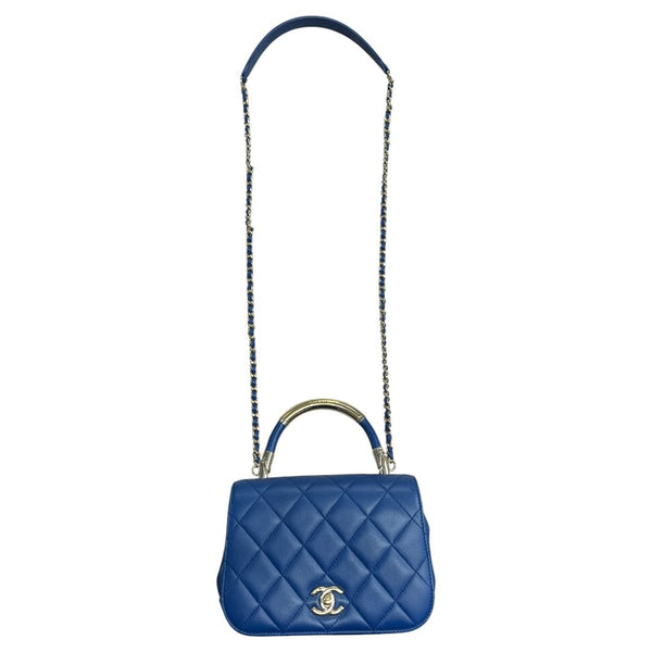 CHANEL Grained Calfskin Coco Handle Bag Handbag Blue Gold Hardware CH2191