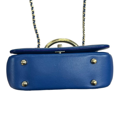 CHANEL Grained Calfskin Coco Handle Bag Handbag Blue Gold Hardware CH2191