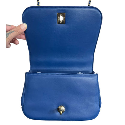 CHANEL Grained Calfskin Coco Handle Bag Handbag Blue Gold Hardware CH2191