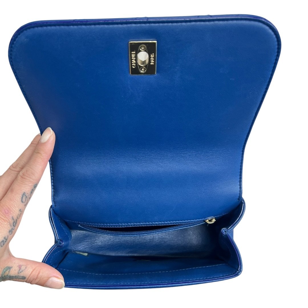 CHANEL Grained Calfskin Coco Handle Bag Handbag Blue Gold Hardware CH2191