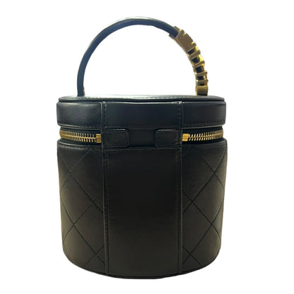 CHANEL Lambskin Vanity Case Shoulder Bag Black Gold Hardware CH2192