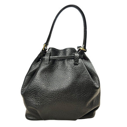 BURBERRY BLUE LABEL CRESTBRIDGE Pebbled Leather Bucket Bag Bucket Bag Black Gold Hardware BU1223