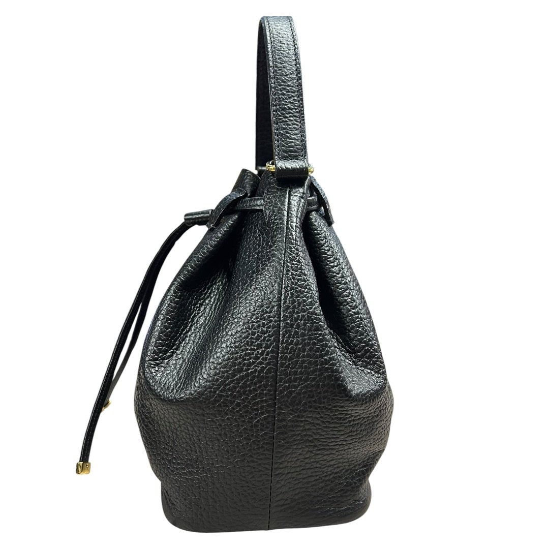 BURBERRY BLUE LABEL CRESTBRIDGE Pebbled Leather Bucket Bag Bucket Bag Black Gold Hardware BU1223