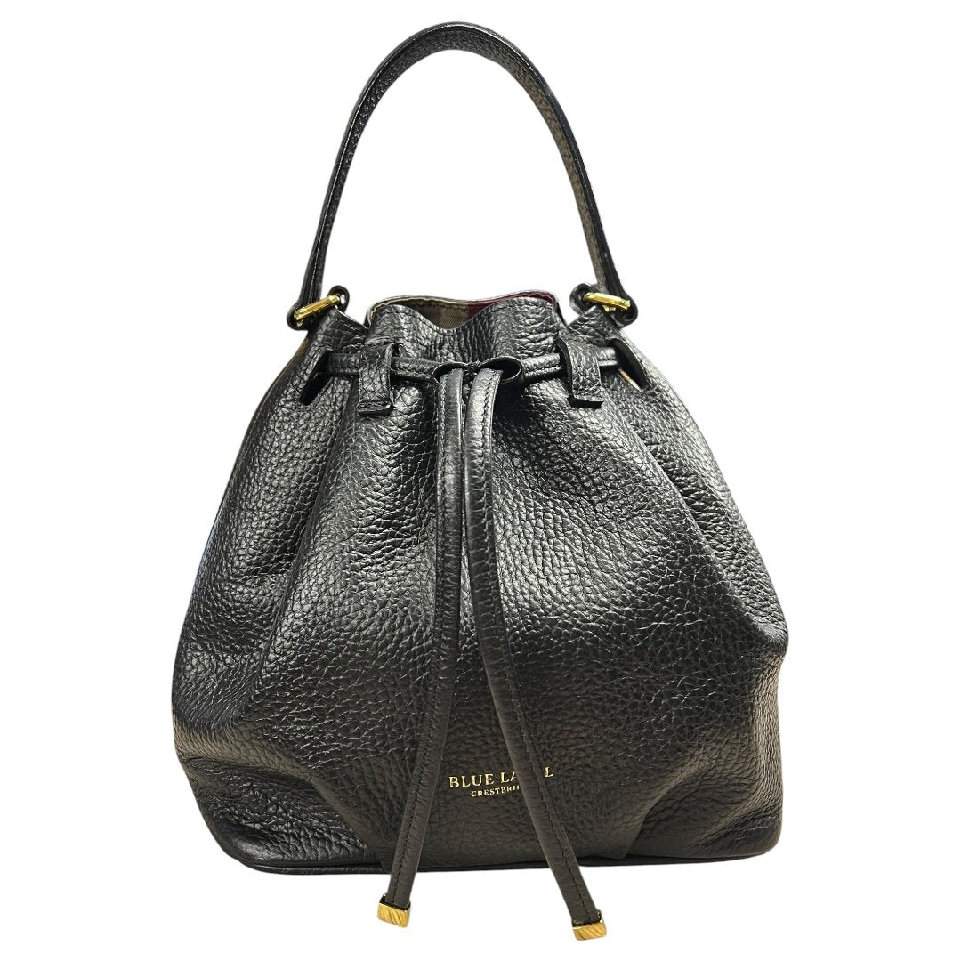 BURBERRY BLUE LABEL CRESTBRIDGE Pebbled Leather Bucket Bag Bucket Bag Black Gold Hardware BU1223