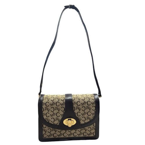 CELINE C Macadam Canvas C Macadam Horse Carriage Flap Bag Shoulder Bag Brown, Beige Gold Hardware CE271