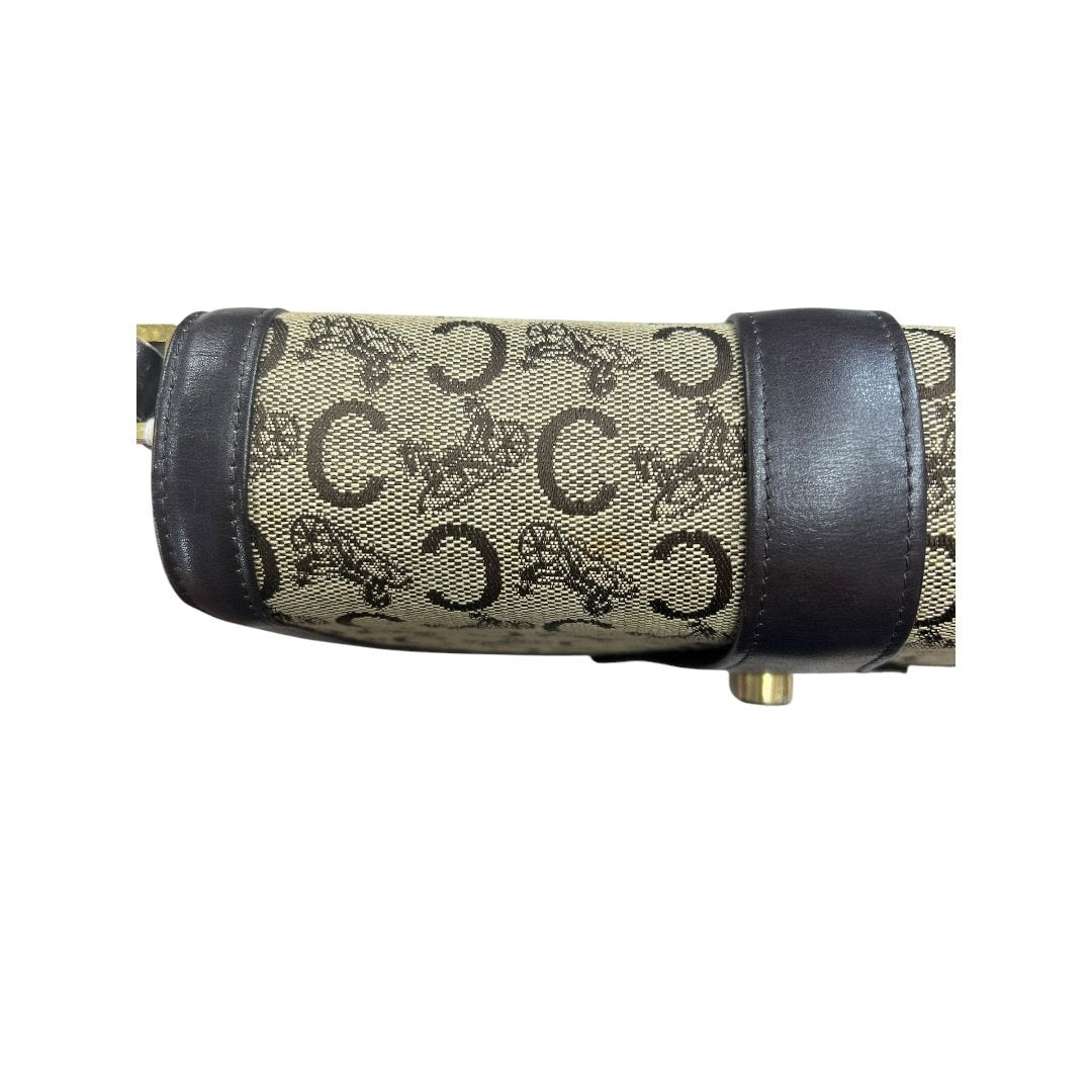 CELINE C Macadam Canvas C Macadam Horse Carriage Flap Bag Shoulder Bag Brown, Beige Gold Hardware CE271