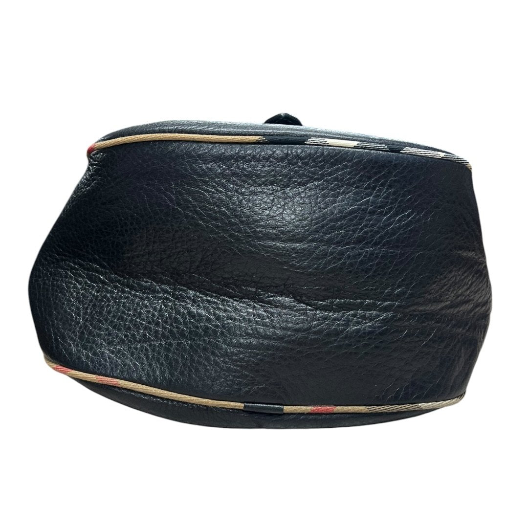 BURBERRY Grained Leather Shoulder Bag Black Antique Gold Hardware BU1225