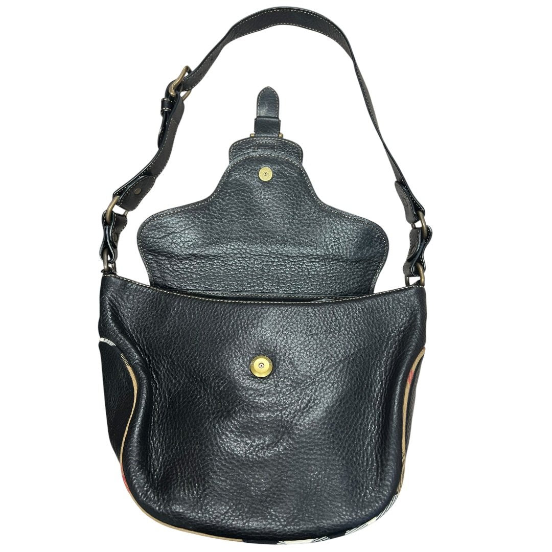 BURBERRY Grained Leather Shoulder Bag Black Antique Gold Hardware BU1225