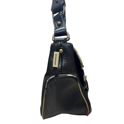 BURBERRY Grained Leather Shoulder Bag Black Antique Gold Hardware BU1225