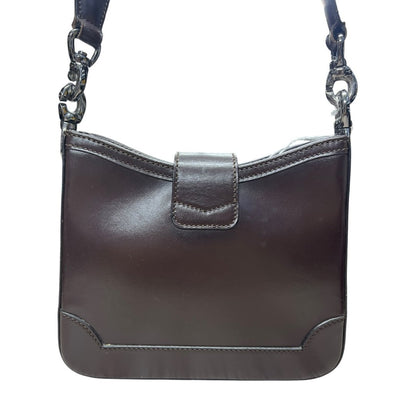 CELINE Leather C Ring Bag Shoulder Bag Dark Brown Silver Hardware CE272