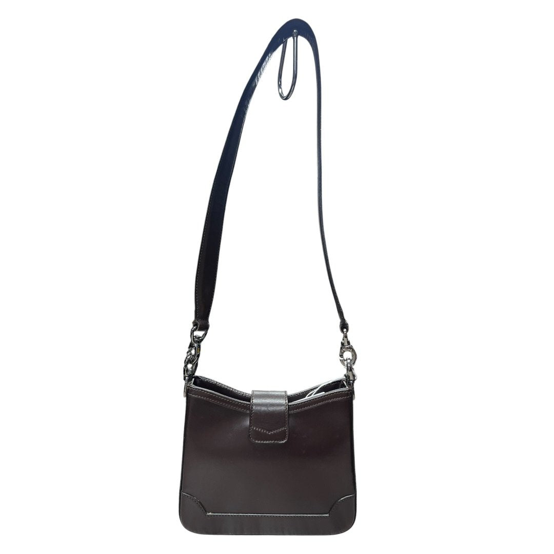 CELINE Leather C Ring Bag Shoulder Bag Dark Brown Silver Hardware CE272