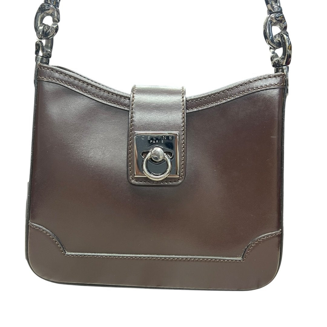 CELINE Leather C Ring Bag Shoulder Bag Dark Brown Silver Hardware CE272