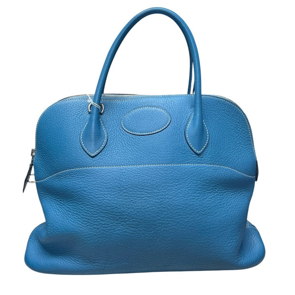 HERMES Clemence Bolide 31 Handbag Blue Silver Hardware HE465