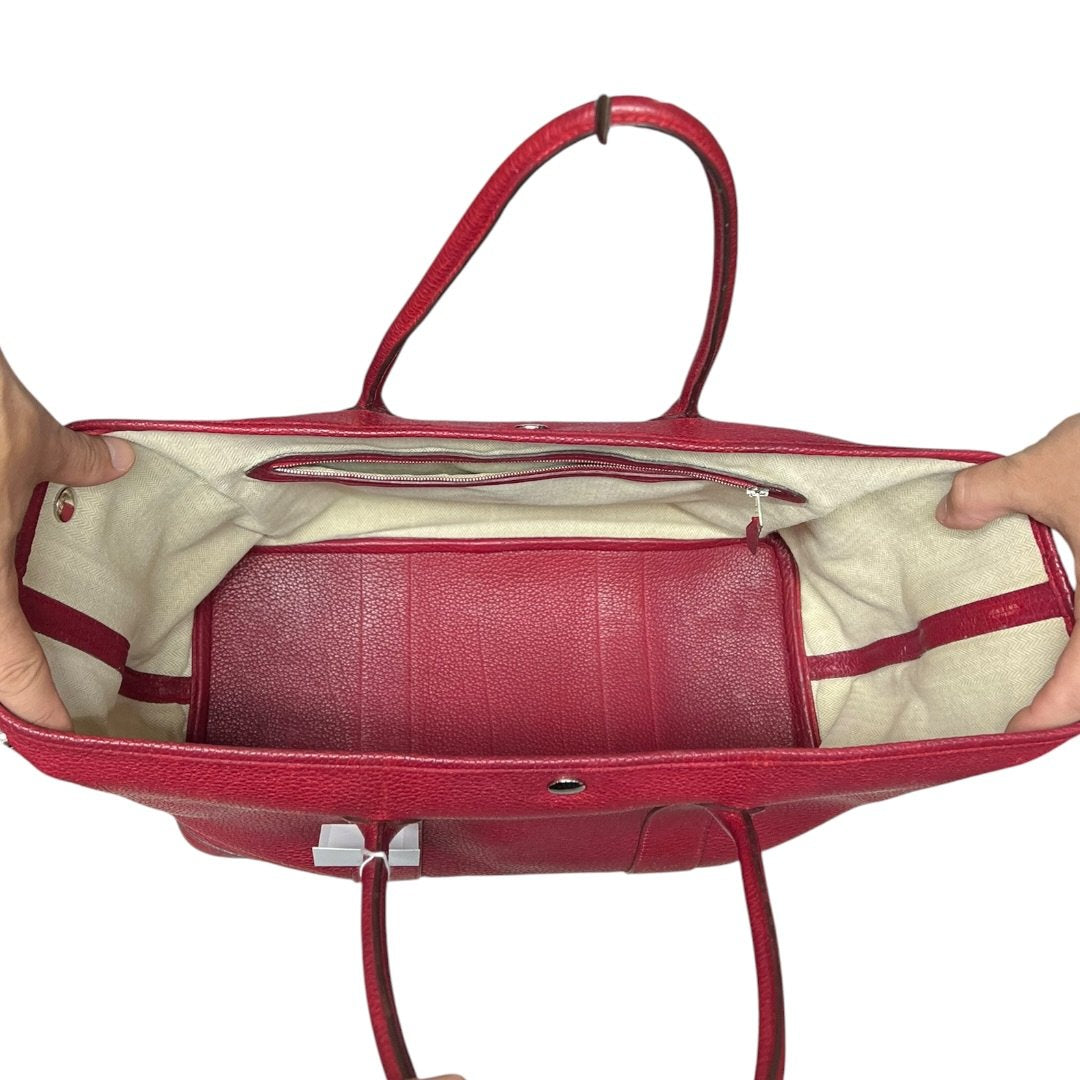 HERMES Negonda Leather Garden Party Tote Red Silver Hardware HE464