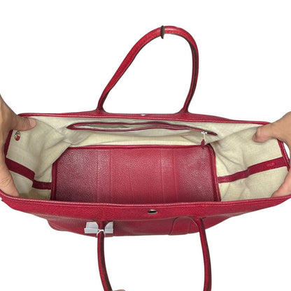 HERMES Negonda Leather Garden Party Tote Red Silver Hardware HE464