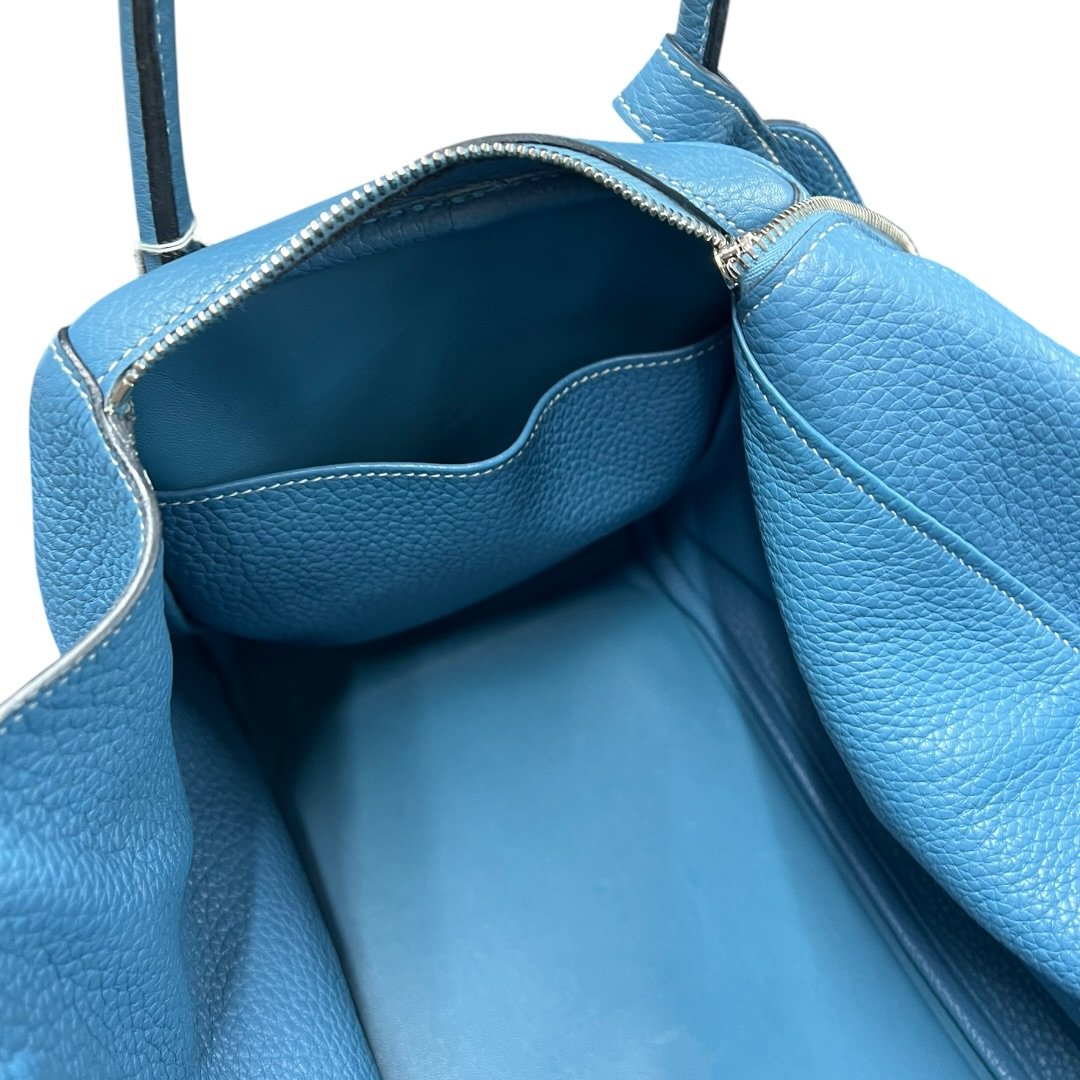 HERMES Clemence Lindy Shoulder Bag Blue Silver Hardware HE463