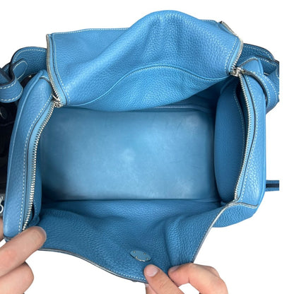 HERMES Clemence Lindy Shoulder Bag Blue Silver Hardware HE463