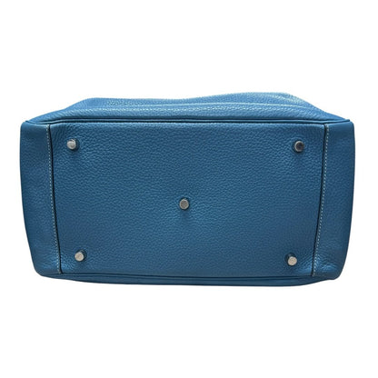 HERMES Clemence Lindy Shoulder Bag Blue Silver Hardware HE463