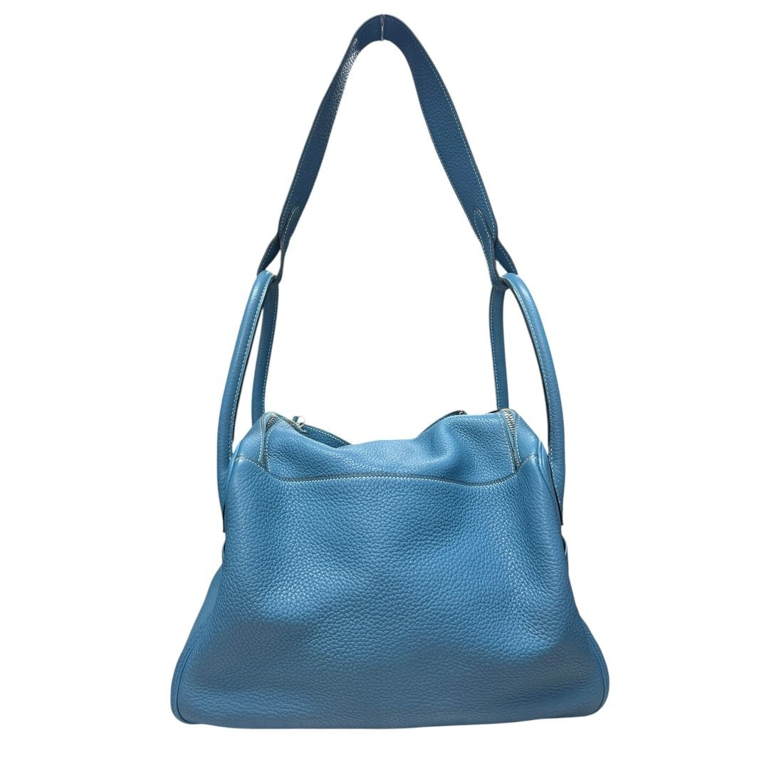 HERMES Clemence Lindy Shoulder Bag Blue Silver Hardware HE463