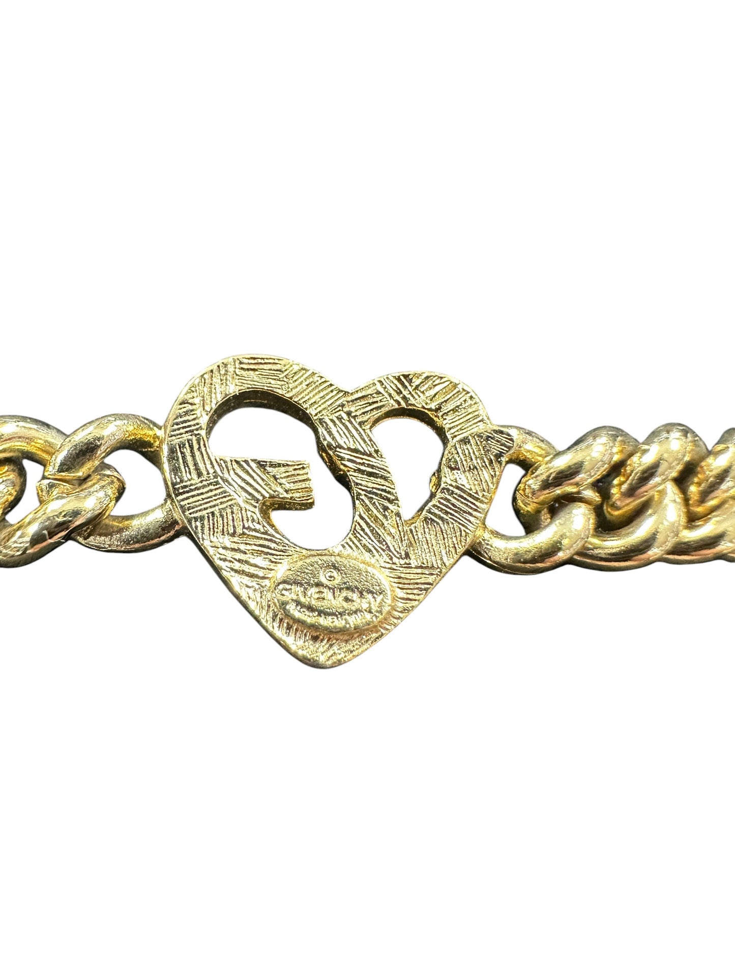 GIVENCHY Gold Tone Curb Chain Bracelet Heart Charm je57