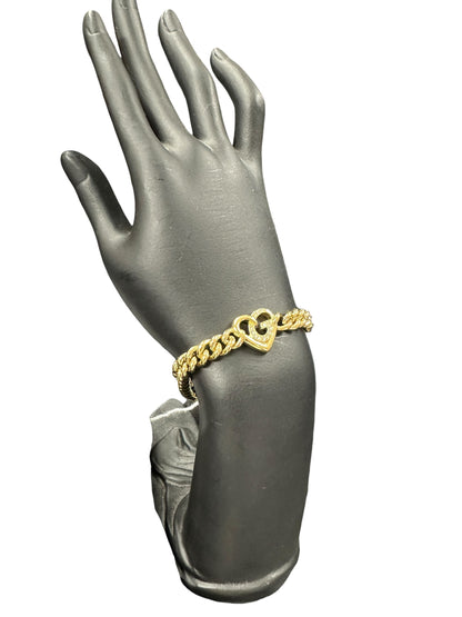GIVENCHY Gold Tone Curb Chain Bracelet Heart Charm je57