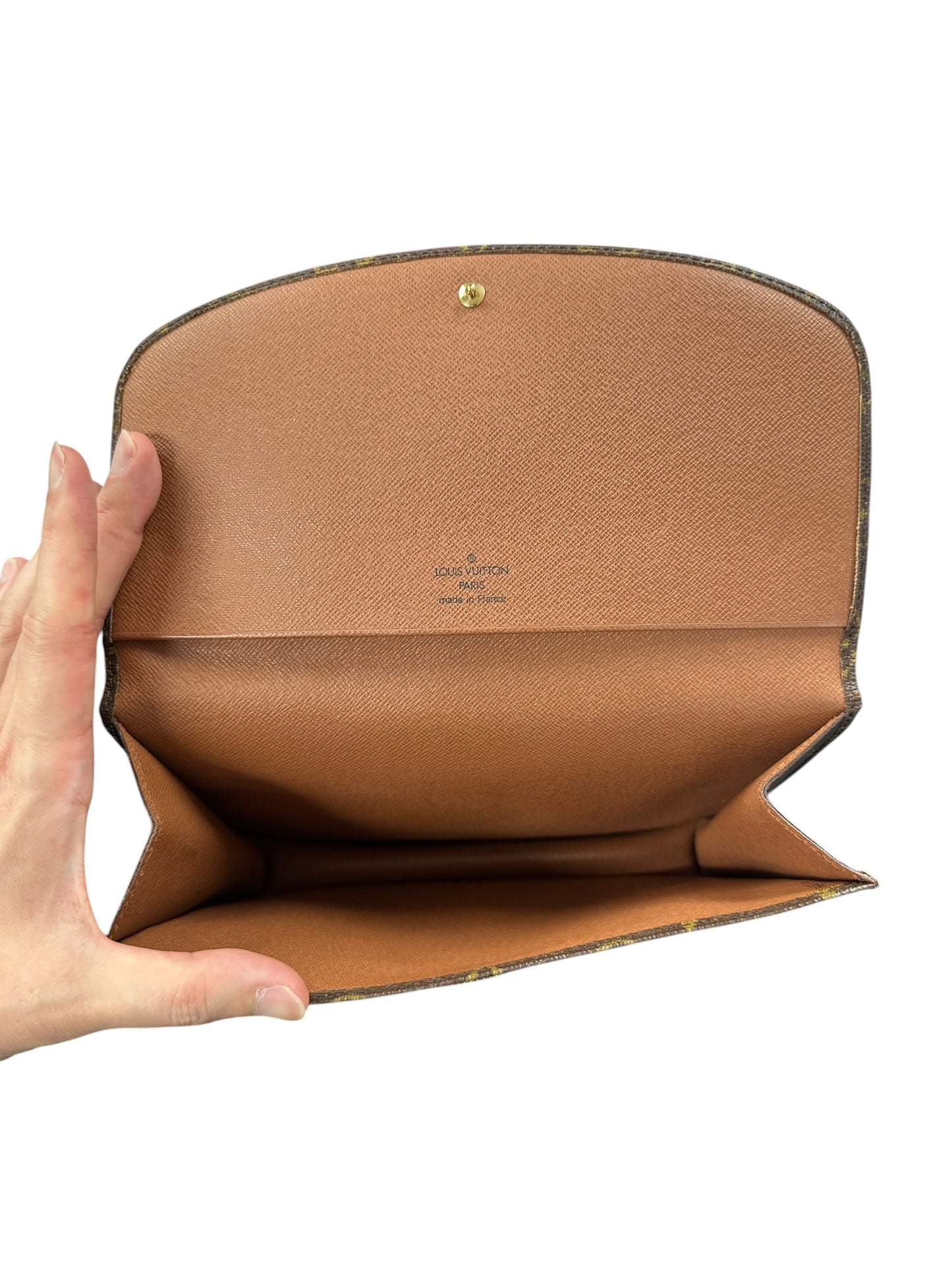 LOUIS VUITTON Monogram Pochette Rabat Clutch Bag Brown Gold Hardware LO2376