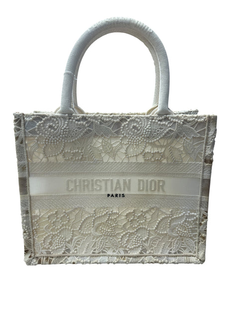 Christian Dior D-Lace Book Tote Small Tote Bag White Ch2197