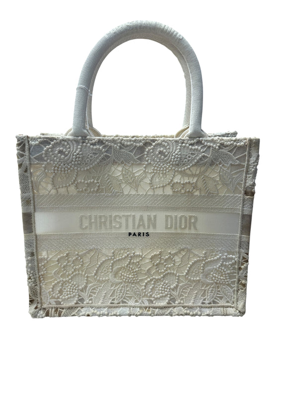 Christian Dior D-Lace Book Tote Small Tote Bag White Ch2197
