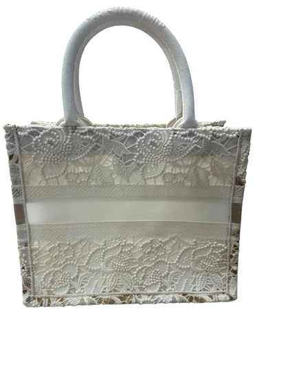 Christian Dior D-Lace Book Tote Small Tote Bag White Ch2197