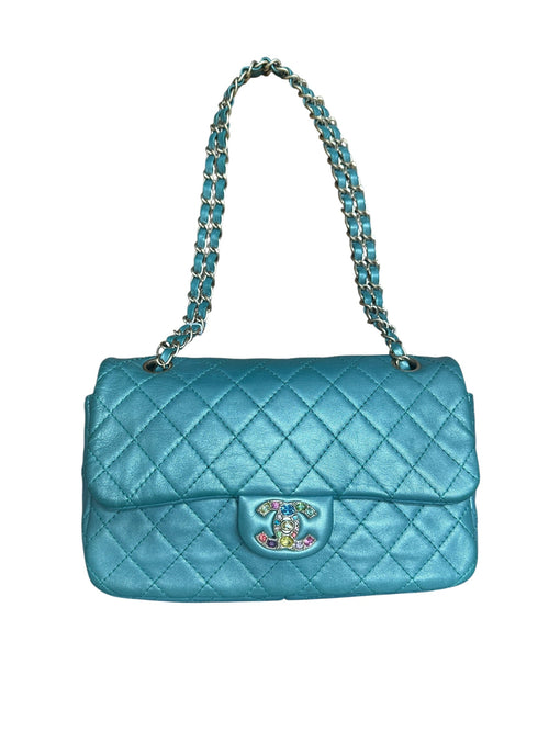 CHANEL Lambskin Matelasse Gemstone Flap Bag Turquoise Gold Hardware CH2201