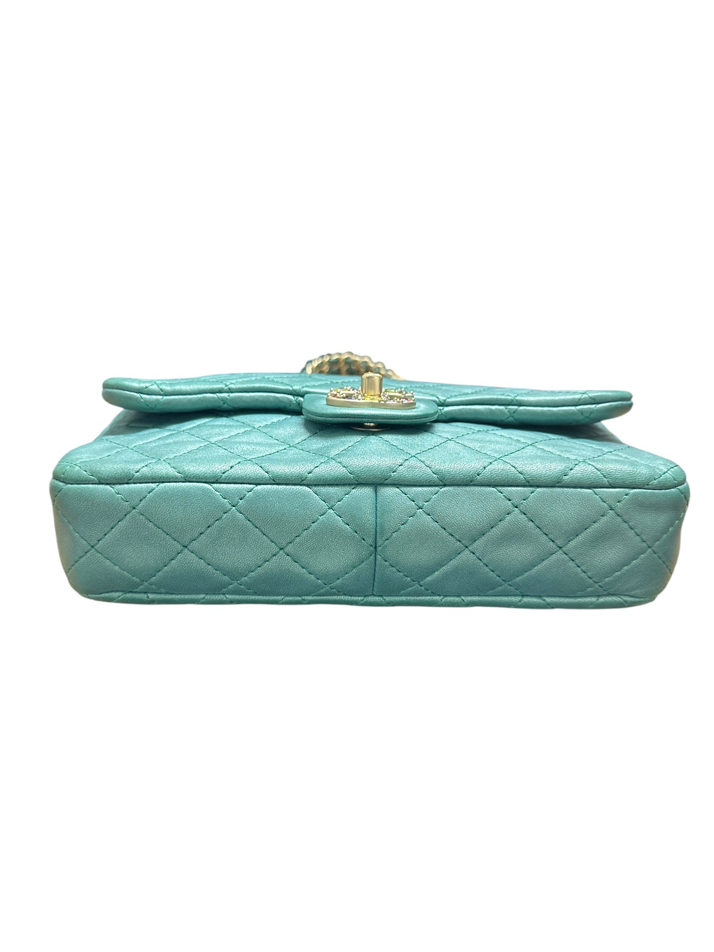 CHANEL Lambskin Matelasse Gemstone Flap Bag Turquoise Gold Hardware CH2201