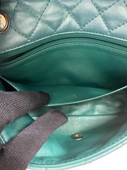 CHANEL Lambskin Matelasse Gemstone Flap Bag Turquoise Gold Hardware CH2201