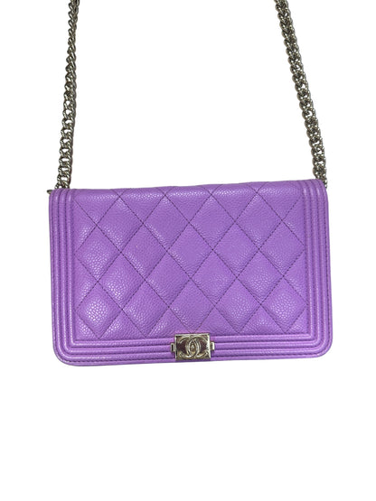 CHANEL Caviar Boy Wallet on Chain Bag Purple Gold Hardware CH2203
