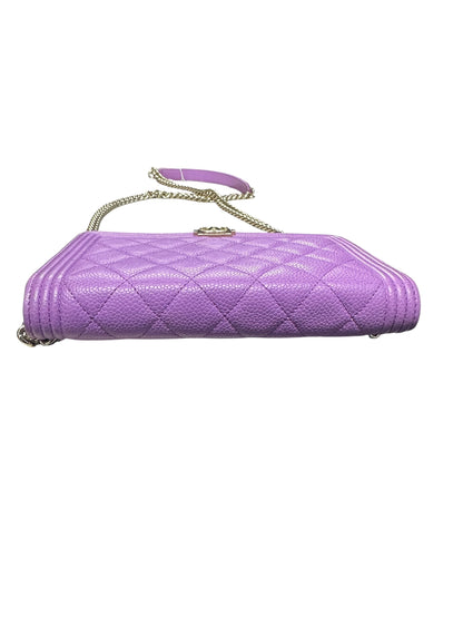 CHANEL Caviar Boy Wallet on Chain Bag Purple Gold Hardware CH2203