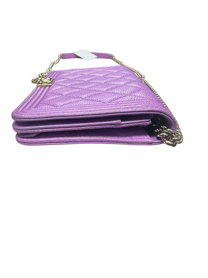 CHANEL Caviar Boy Wallet on Chain Bag Purple Gold Hardware CH2203