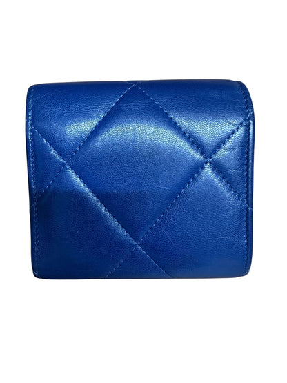 CHANEL Lambskin Chanel 19 Small Trifold Wallet Blue Gold Hardware CH2204