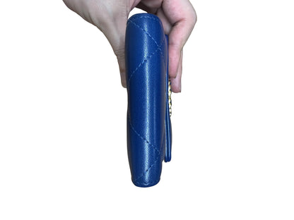 CHANEL Lambskin Chanel 19 Small Trifold Wallet Blue Gold Hardware CH2204