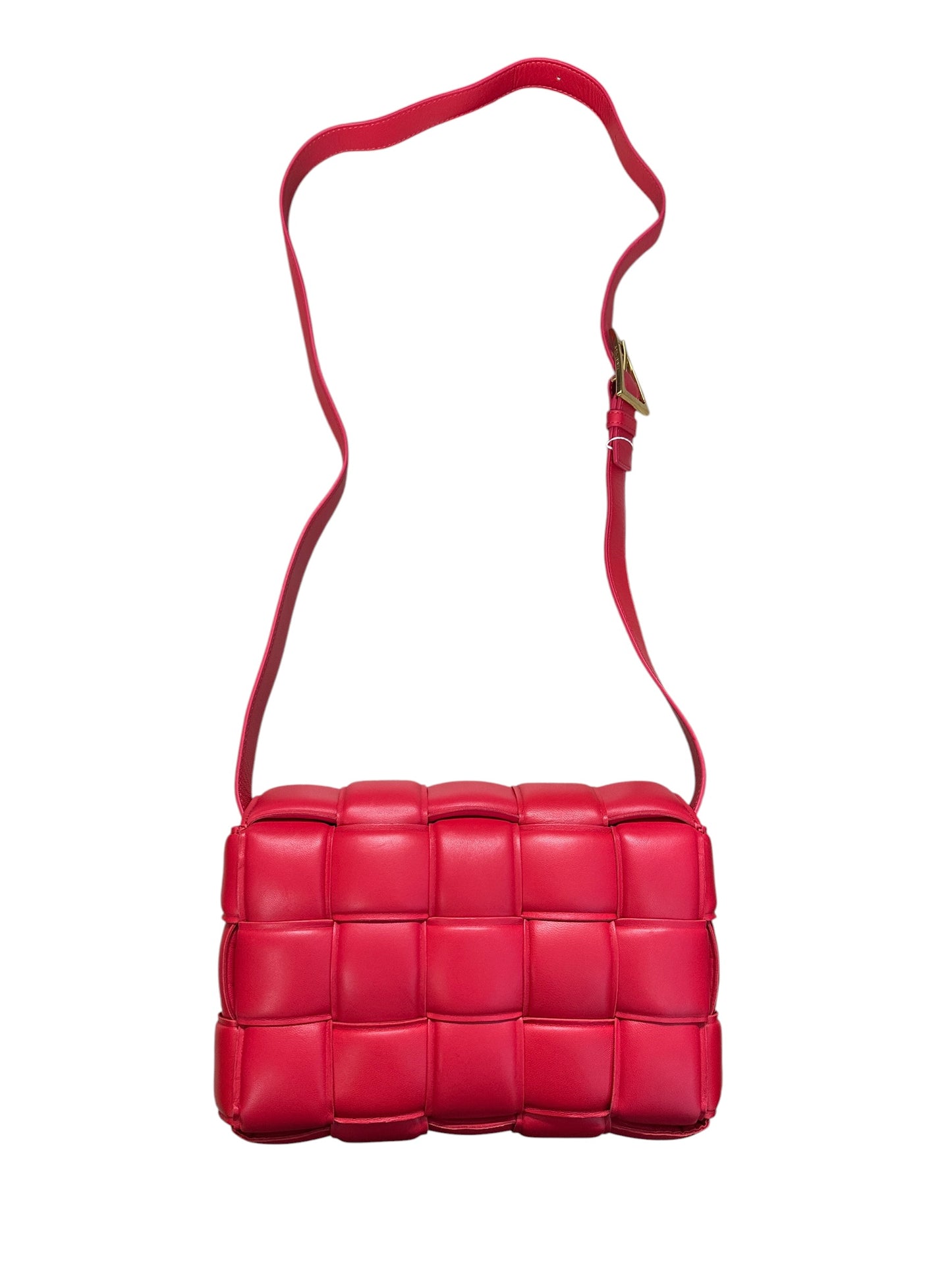 BOTTEGA VENETA Padded Intrecciato Lambskin Cassette Crossbody Shoulder Bag Red Gold Hardware Bo29