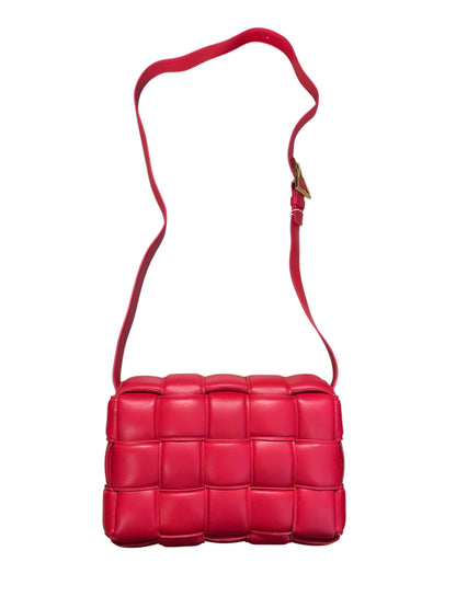 BOTTEGA VENETA Padded Intrecciato Lambskin Cassette Crossbody Shoulder Bag Red Gold Hardware Bo29