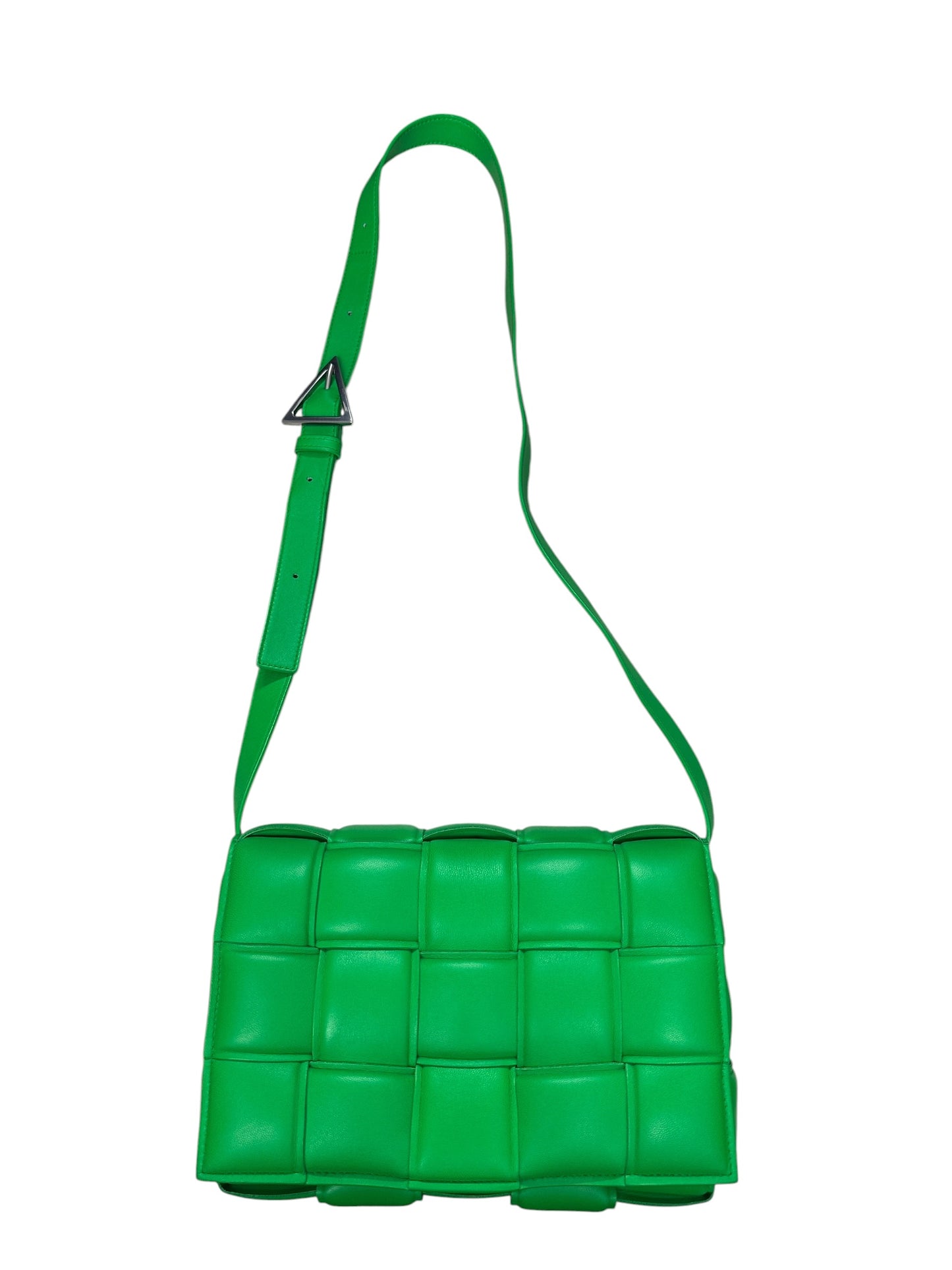 BOTTEGA VENETA Padded Intrecciato Lambskin Cassette Crossbody Shoulder Bag Green Silver Hardware Bo30