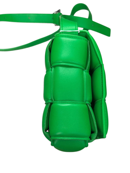 BOTTEGA VENETA Padded Intrecciato Lambskin Cassette Crossbody Shoulder Bag Green Silver Hardware Bo30