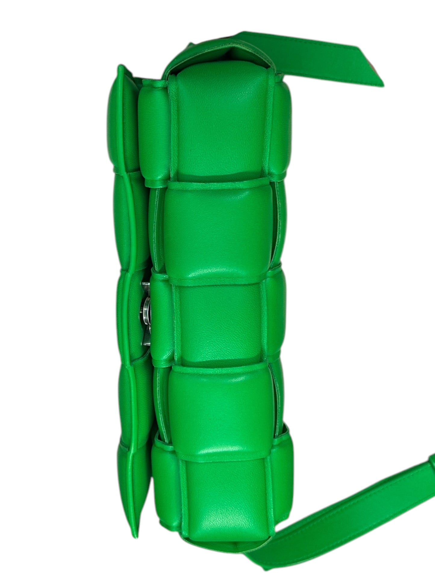 BOTTEGA VENETA Padded Intrecciato Lambskin Cassette Crossbody Shoulder Bag Green Silver Hardware Bo30