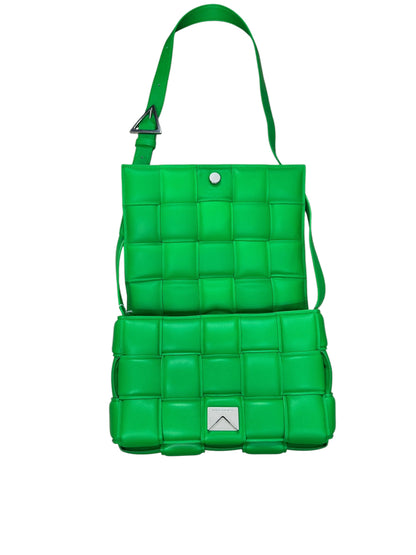 BOTTEGA VENETA Padded Intrecciato Lambskin Cassette Crossbody Shoulder Bag Green Silver Hardware Bo30