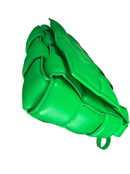 BOTTEGA VENETA Padded Intrecciato Lambskin Cassette Crossbody Shoulder Bag Green Silver Hardware Bo30