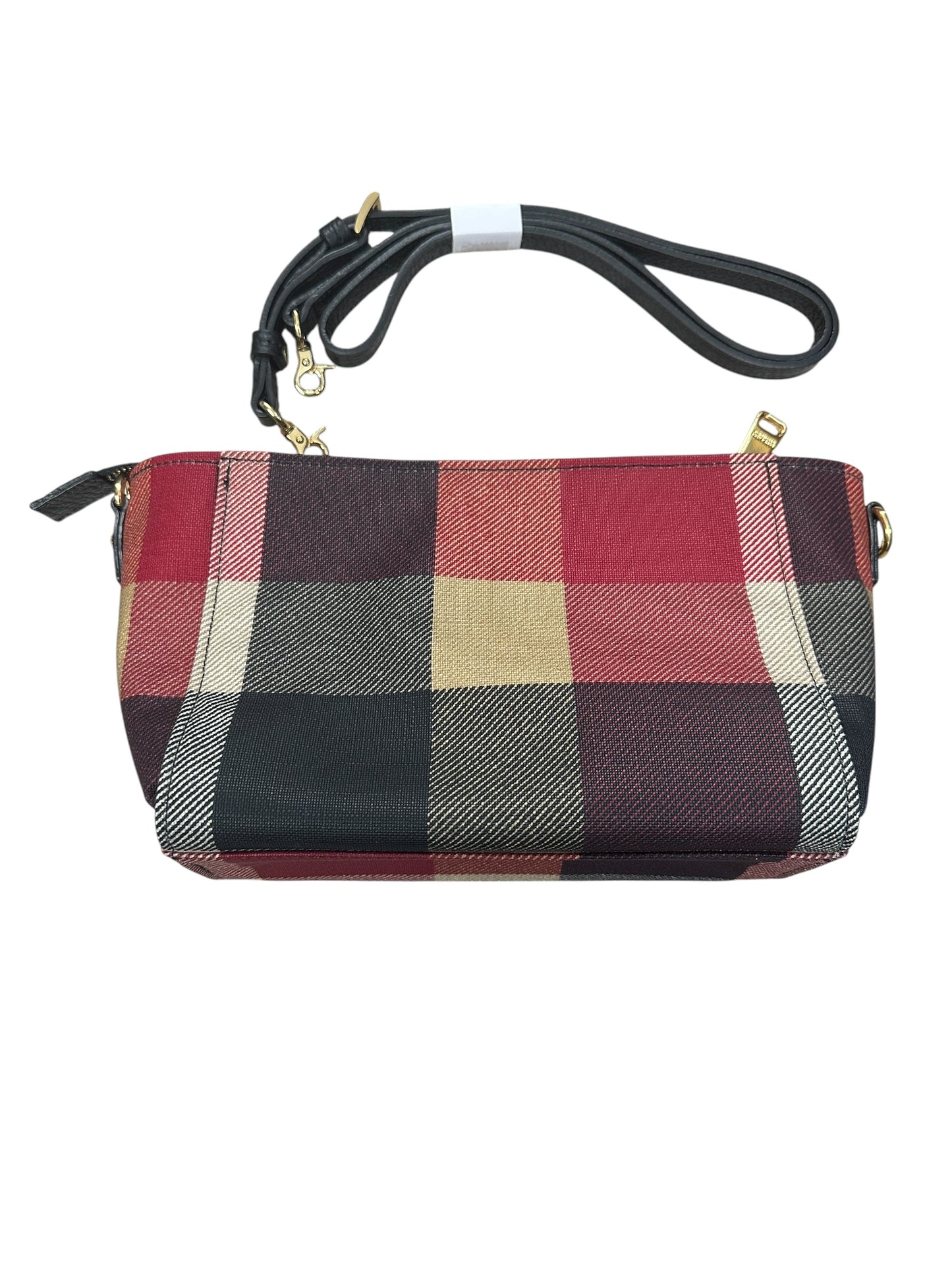 BURBERRY Blue Label Crestbridge Mega Check Canvas 2way Pouch Clutch Shoulder Bag Red Black Gold Hardware BU1228